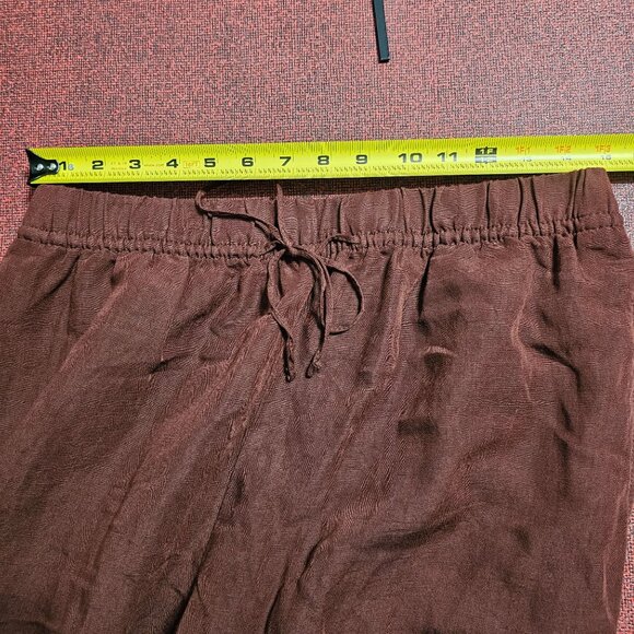 H&M Linen Wide-Leg Pants L Pull On Burgundy High Waist Coastal Lagenlook Scandi - Picture 9 of 12